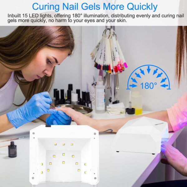 36W UV LED Lamp Nail Polish Dryer 15 LEDs Fingernail Toenail Gel Curing Machine Nail Art Painting Salon Tools Set US Plug - Image 5